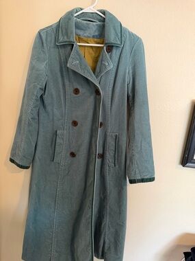 Boden Teal Double-Breasted Trench Coat with Olive Lining